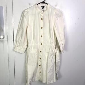 Who What Wear Dress Womens XS Belted Button Front Utility Long Sleeve New White